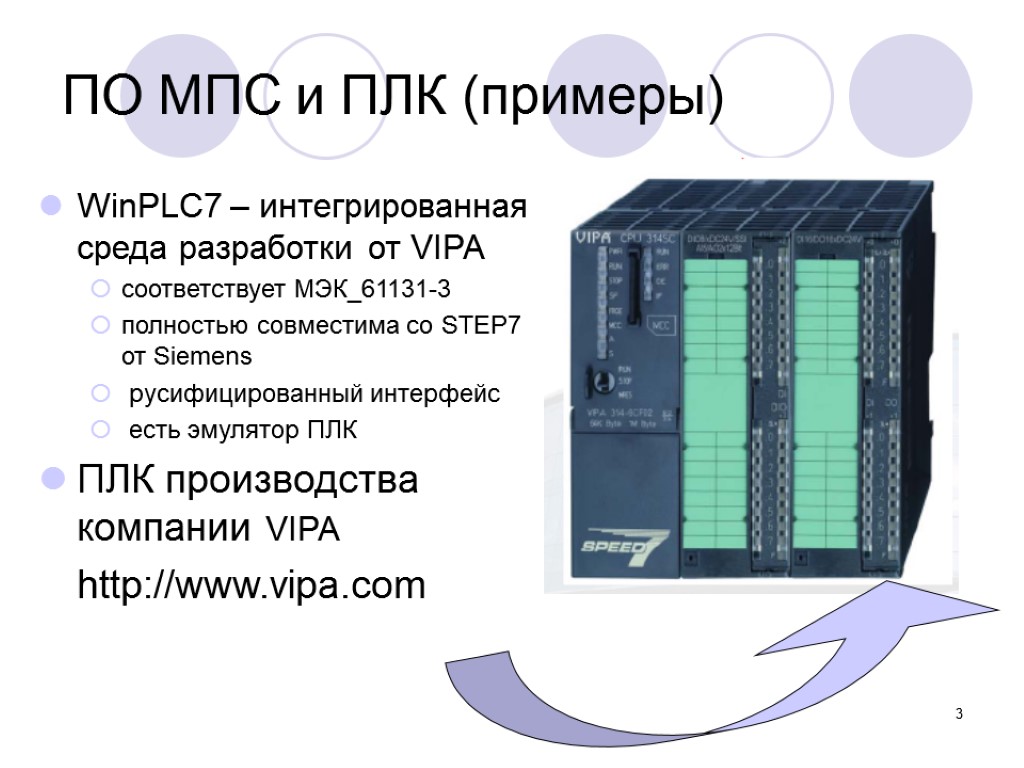 3 ПО МПС и ПЛК (примеры) WinPLC7 – интегрированная среда разработки от VIPA соответствует
